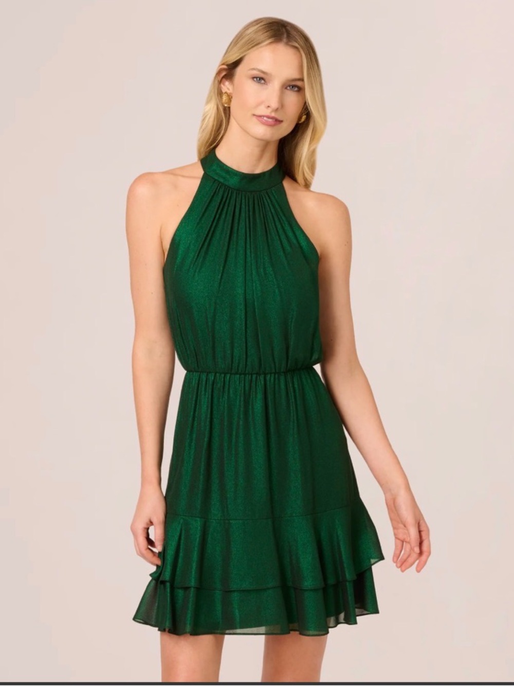 Adrianna Papell Emerald Green Halter Ruffle Mini Dress